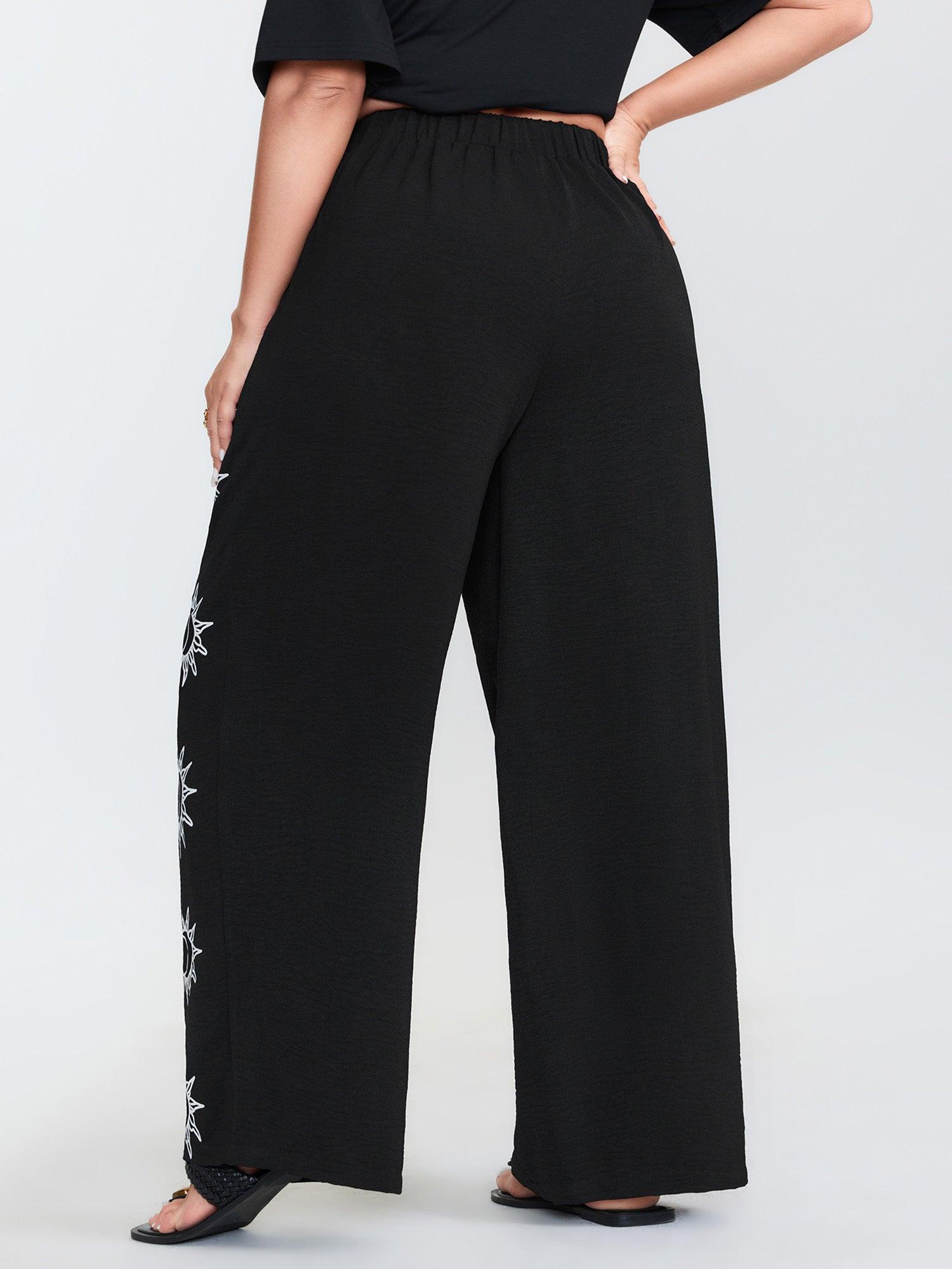 Monochrome Floral Pattern Pants Female Product Image