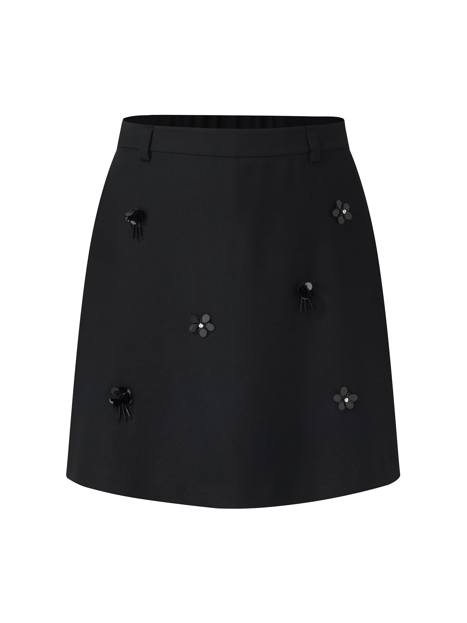 100% Worsted Wool Women Beaded Mini Skirt Product Image