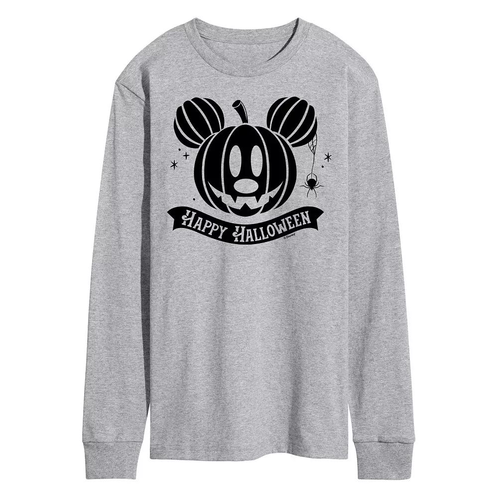 Disney's Mickey Mouse Men's Happy Halloween Pumpkin Long Sleeve Graphic Tee,  Product Image