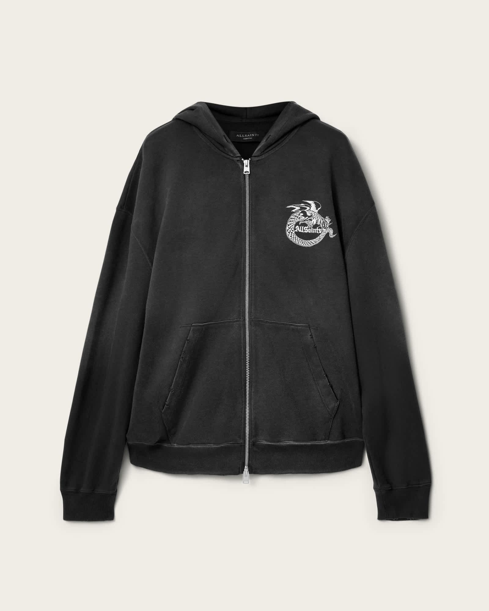 Terra Zip Through Hoodie Washed Black | ALLSAINTS US Product Image