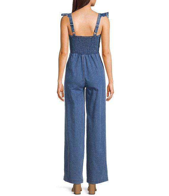 Evolutionary Denim Ruffled Shoulder Strap Jumpsuit Product Image