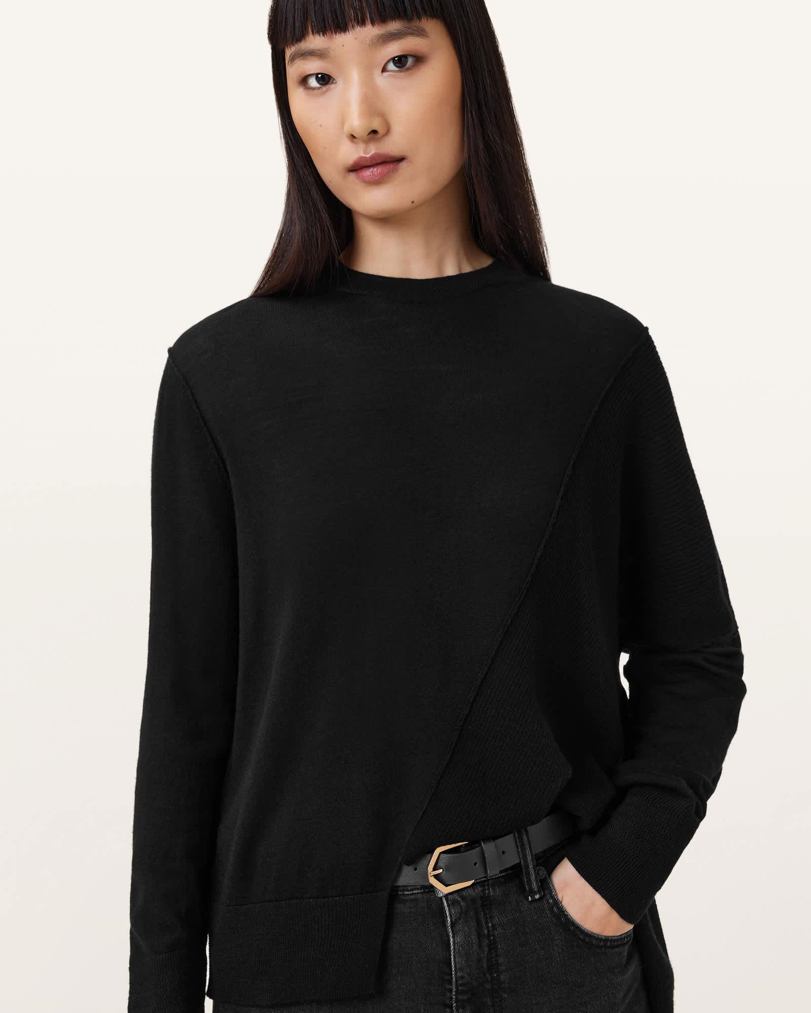 Isla Crew Neck Merino Sweater Black | ALLSAINTS US Product Image