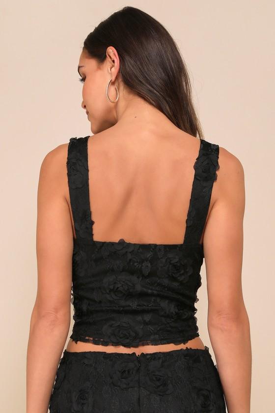 Undeniable Effect Black Lace Rosette Cropped Tank Top Product Image