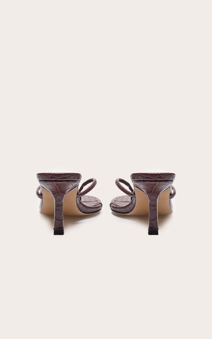 Brown Croc Pu Round Toe Thong Mid Heeled Mules Product Image