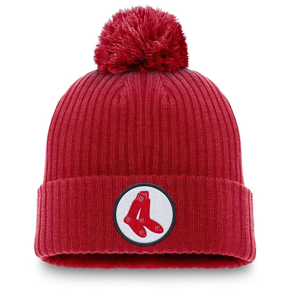 Men's Nike Red Boston Red Sox Cooperstown Collection Patch Cuffed Knit Hat with Pom Product Image