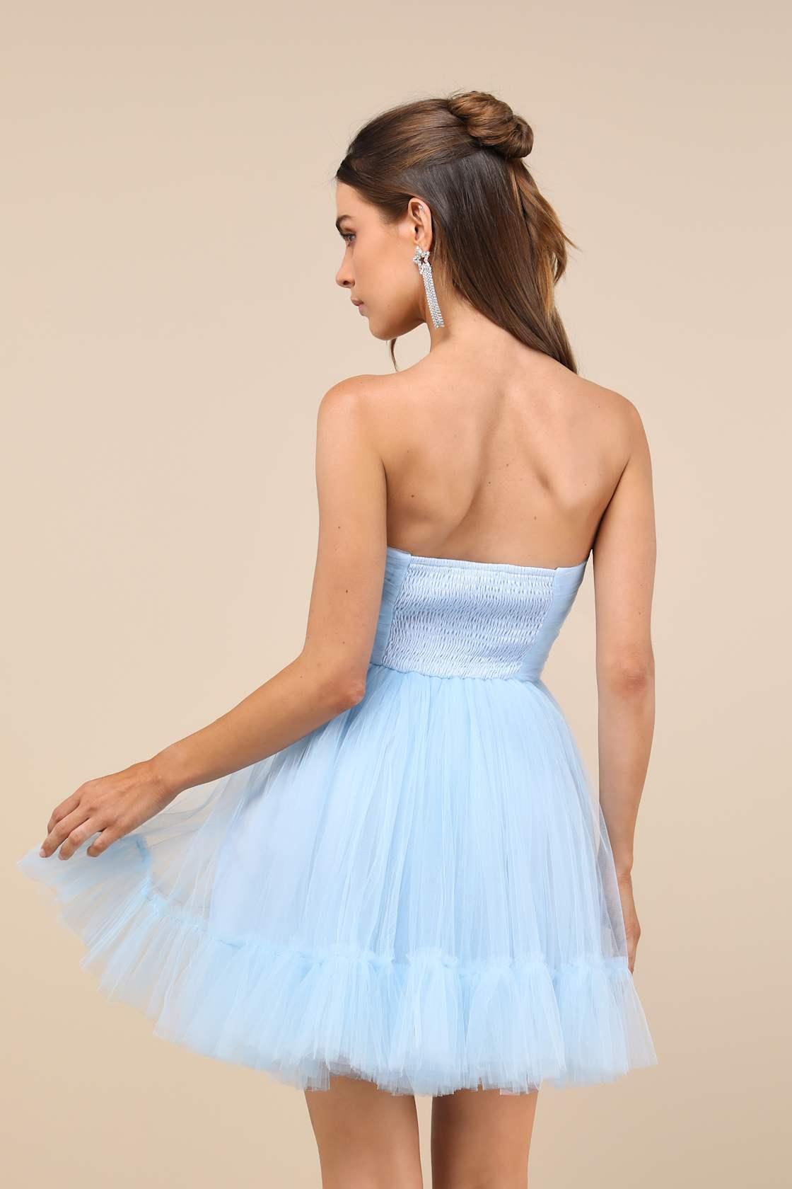 Lovely Flirtation Light Blue Tulle Strapless Bustier Mini Dress Product Image