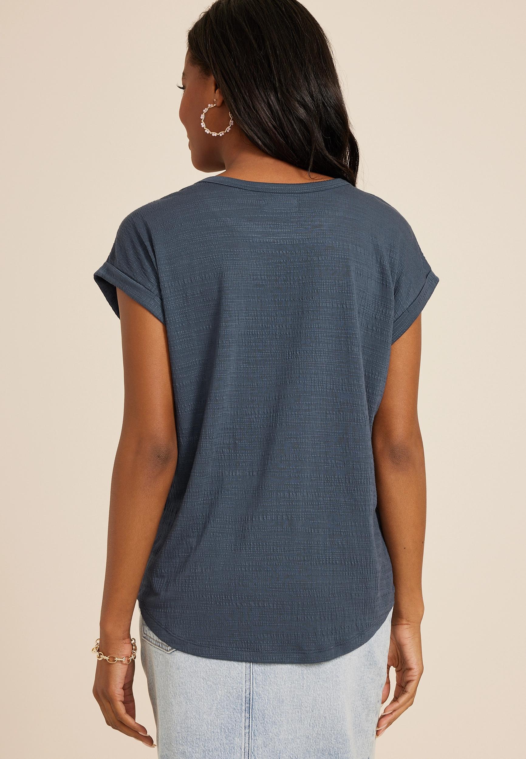 Maurices Womens X Small Size 24/7 Clara Textured Short Sleeve Tee Blue Product Image