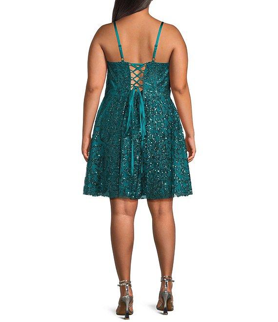 Blondie Nites Plus Size Glitter Patterned Scoop Neck Lace Up Tie Back Dress Product Image