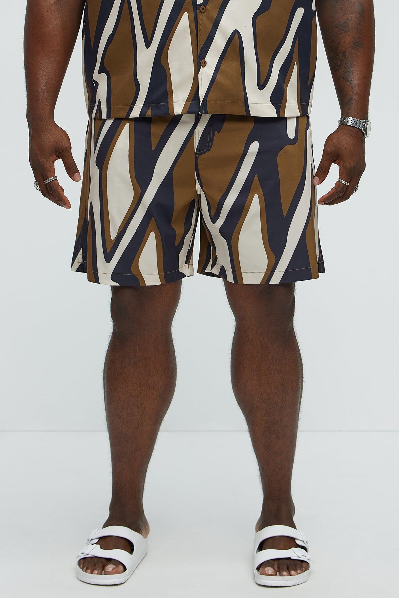 Chaos Current Printed Swim Classic Trunk - Brown/combo Male Product Image