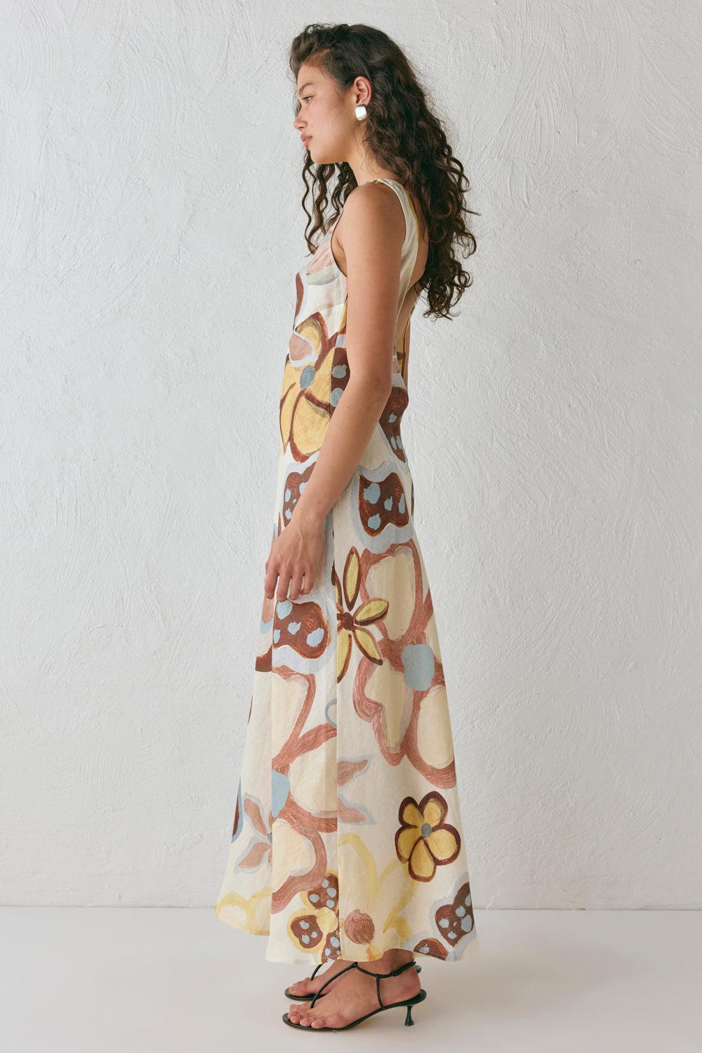 Art Of Bloom Linen Bias Cut Maxi Dress Flower Product Image