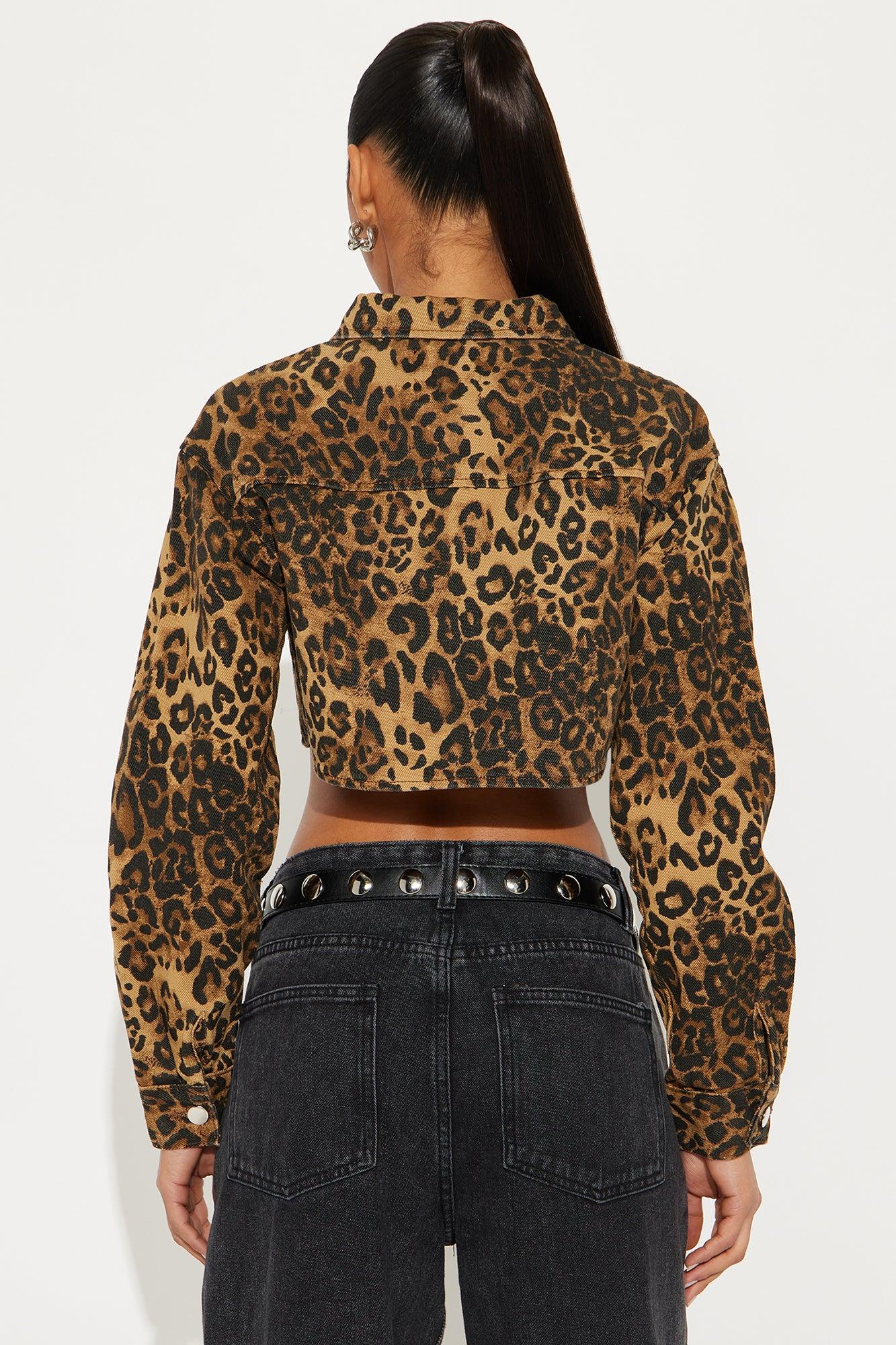 In A Frenzy Cropped Leopard Denim Jacket - Brown/combo Product Image