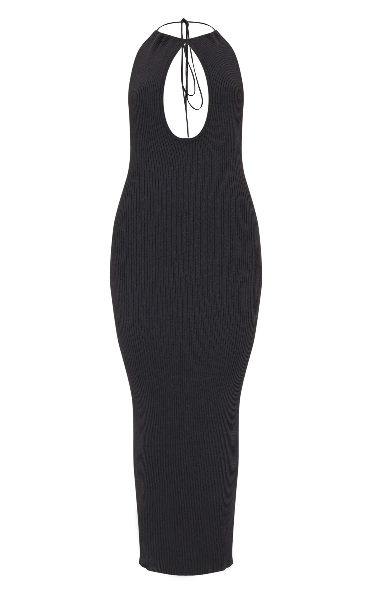 Black Fine Knit Halterneck Maxi Dress Product Image