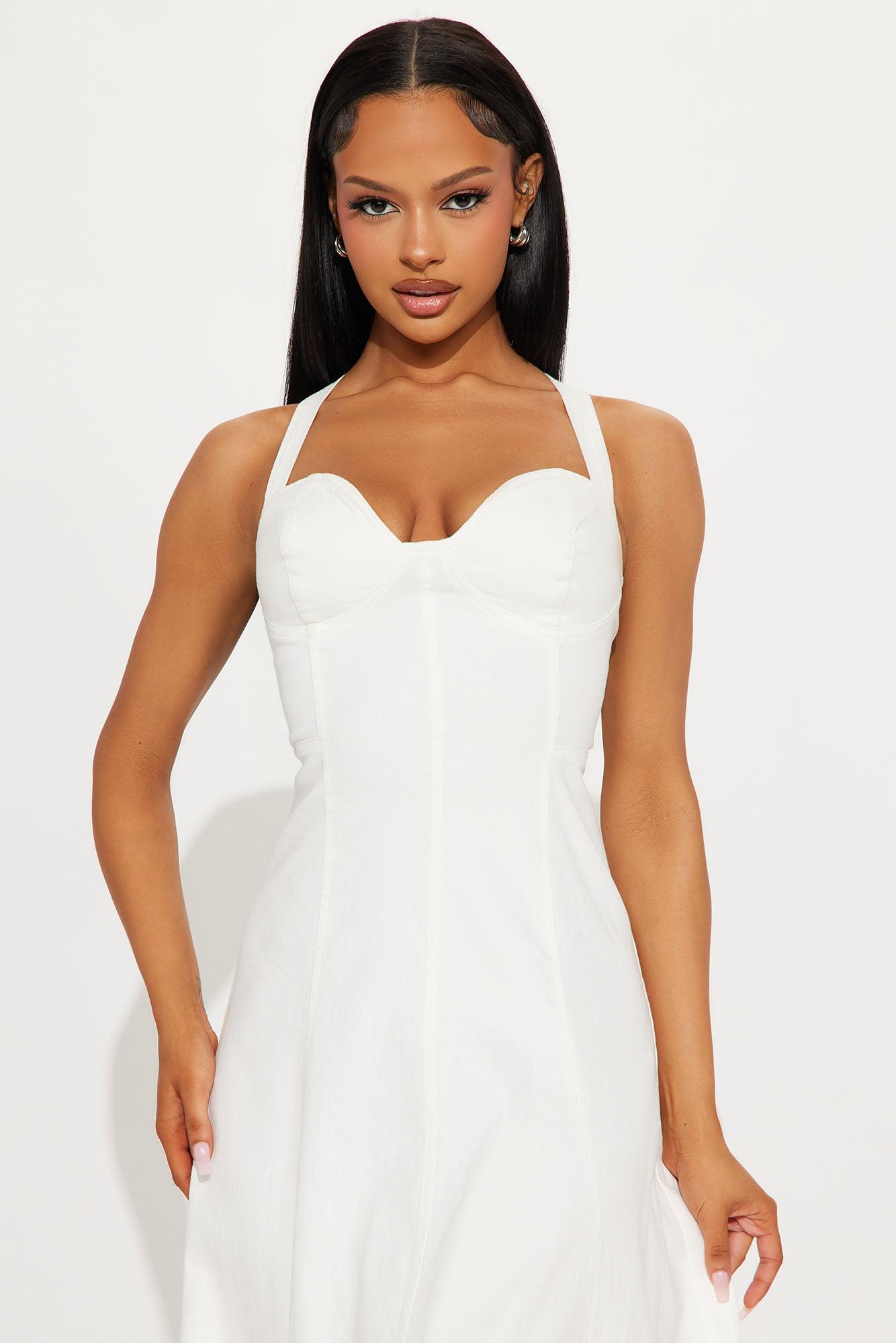 Giddy Up Denim Midi Dress - Ivory Product Image