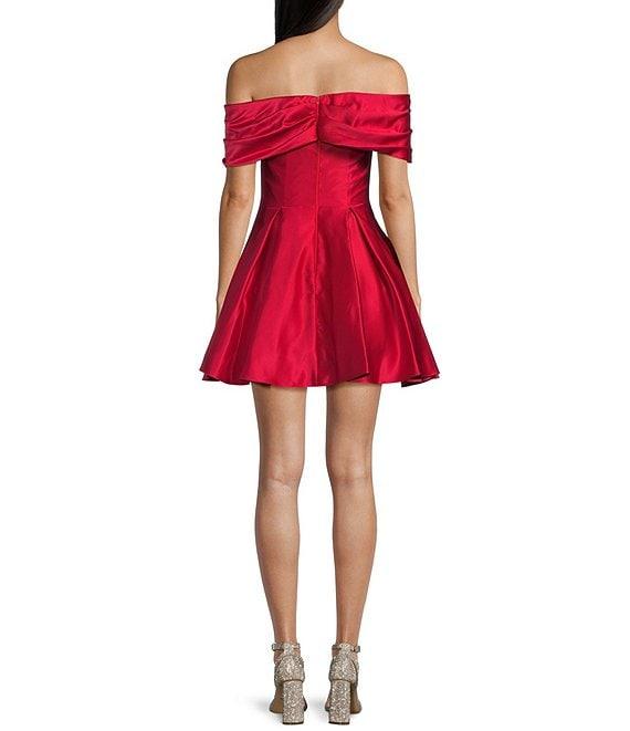 Blondie Nites Rhinestone Studded Satin Off-The-Shoulder Bow Party Dress Product Image