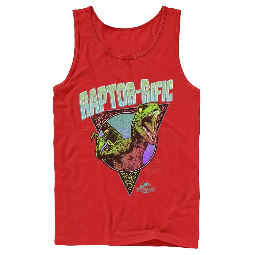 Men's Jurassic World 80's Retro Raptor-rific Dino Graphic Tank Top,  Product Image