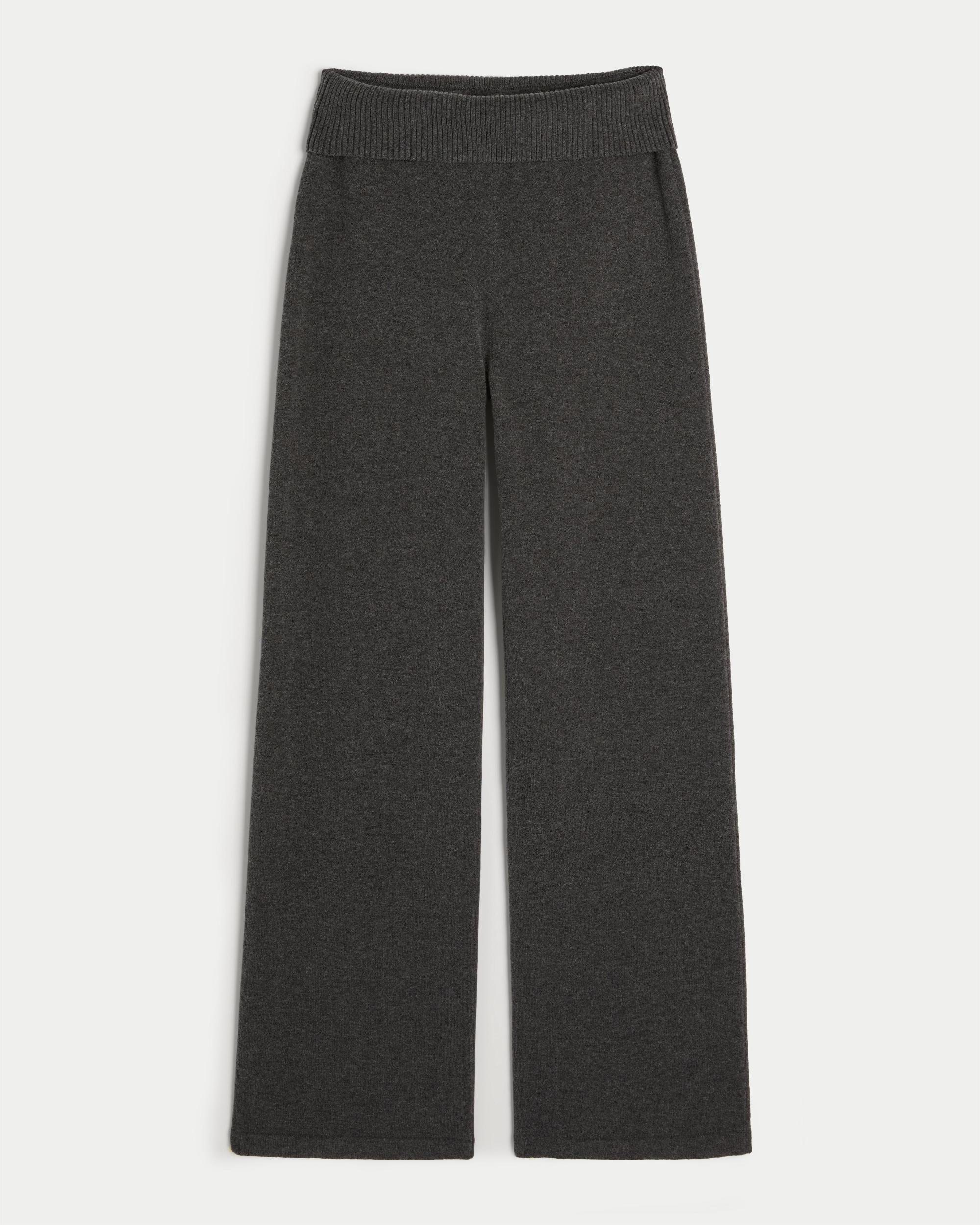 Gilly Hicks Sweater-Knit Foldover Waist Straight Pants Product Image