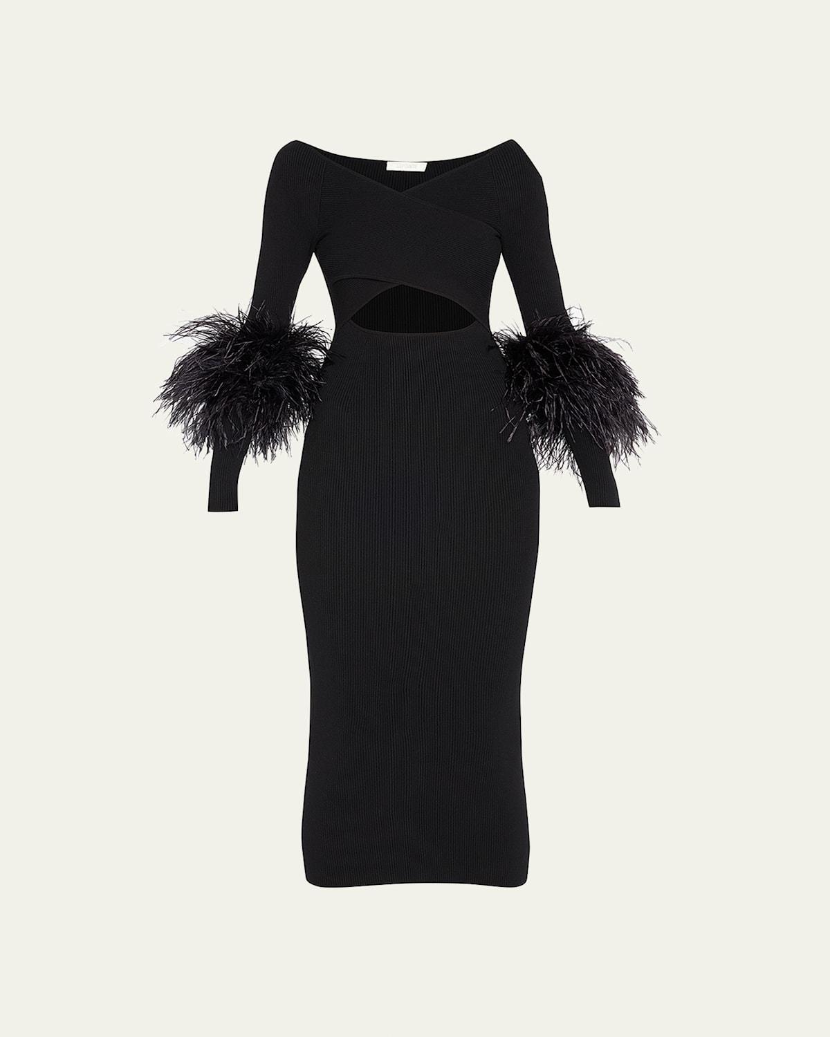 Womens Feather-Cuff Fitted Cut-Out Midi-Dress Product Image