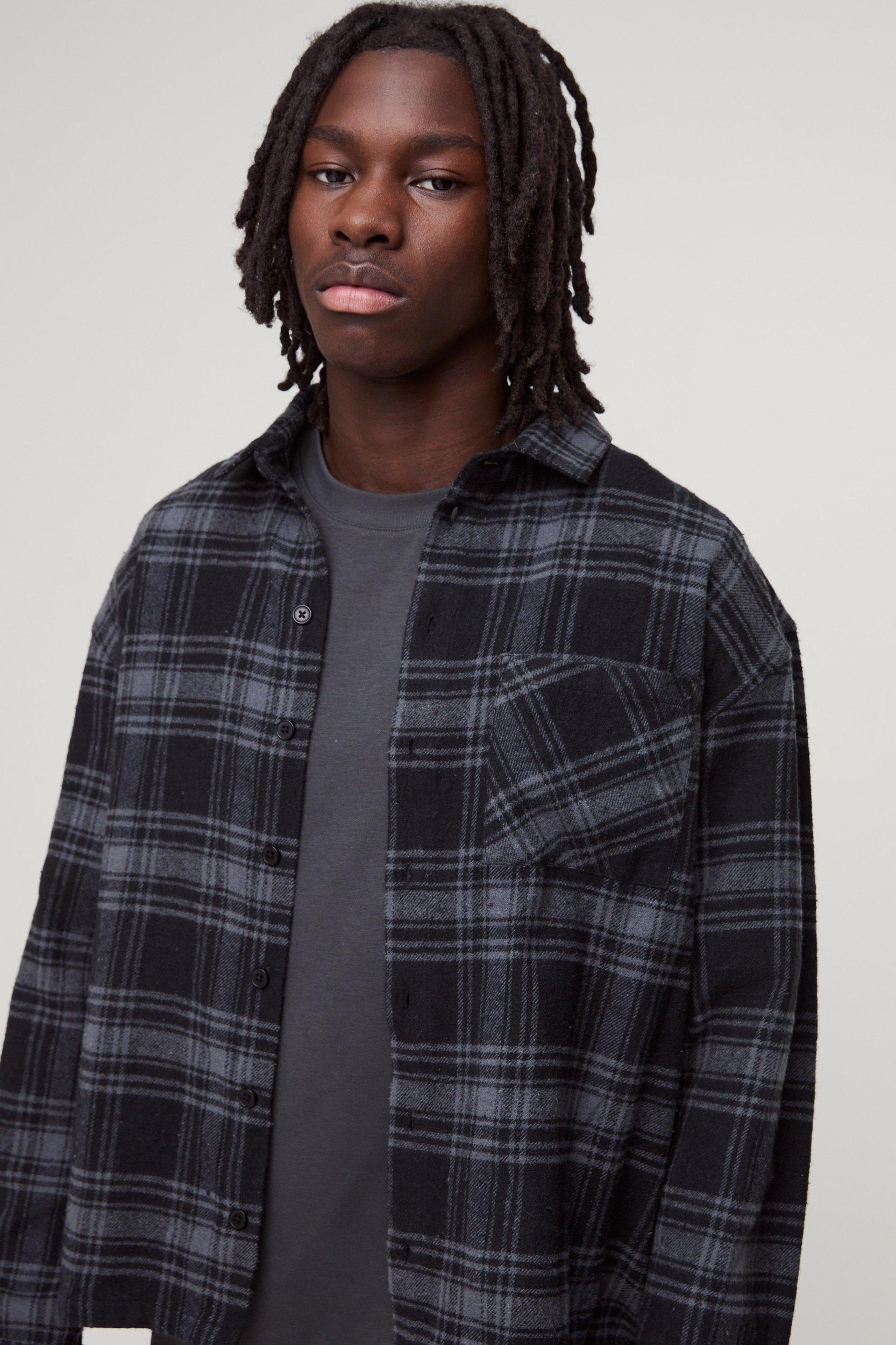 Oversized Heavy Weight Flannel Shirt Jacket | boohooMAN USA Product Image