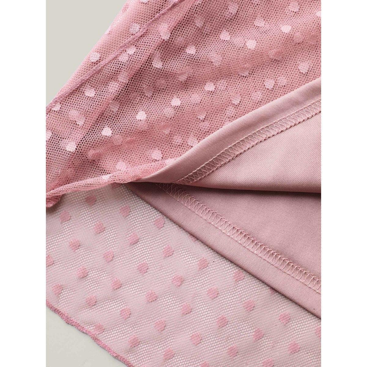 Plus Size Textured Dot Lace Trim Midi Dress Watermelon Women Formal Square Neck Short sleeve Curvy BloomChic 12/L Product Image