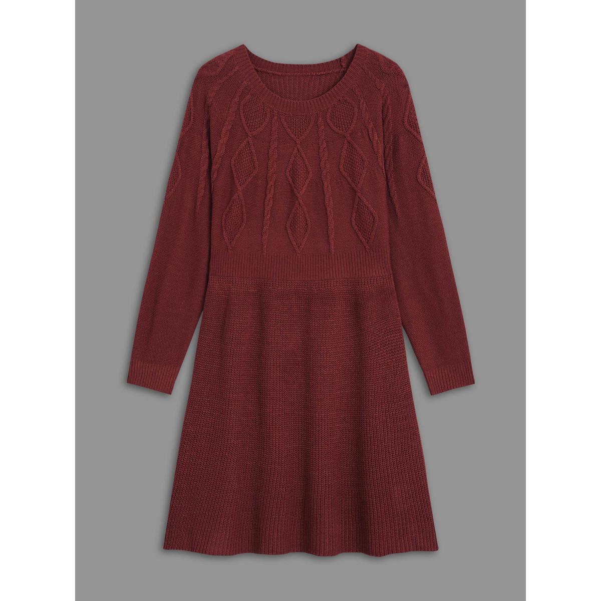 Plus Size Cable Knit Raglan Sleeve Midi Sweater Dress Burgundy Women Casual Bodycon Long Sleeve Everyday Sweater Dresses BloomChic 22-24/3X Product Image