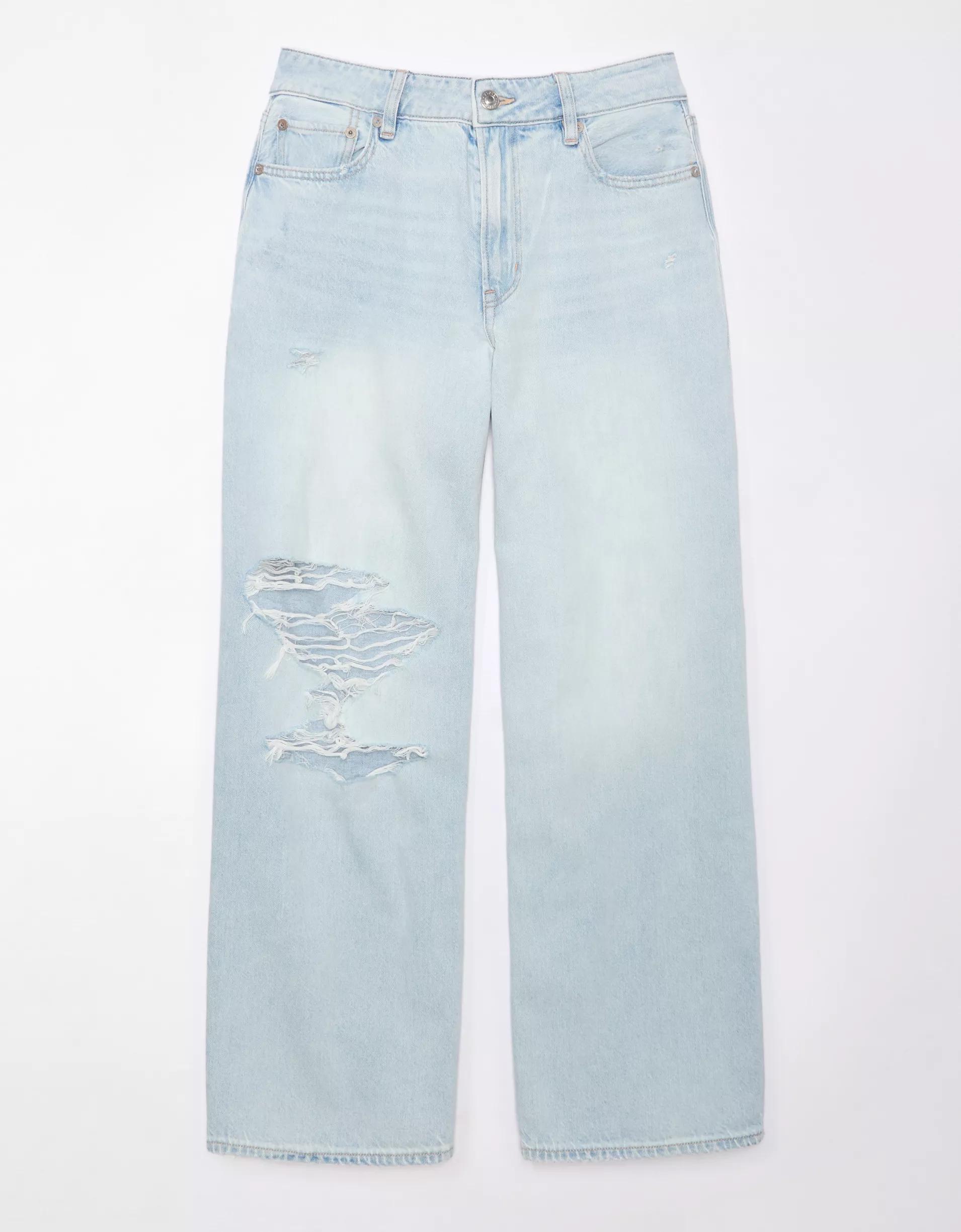 AE Strigid Ripped Super High-Waisted Baggy Wide-Leg Ankle Jean Product Image
