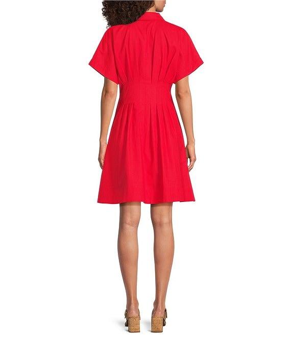 Gibson & Latimer Linen Blend Collared Short Sleeve Button Front A-Line Dress Product Image