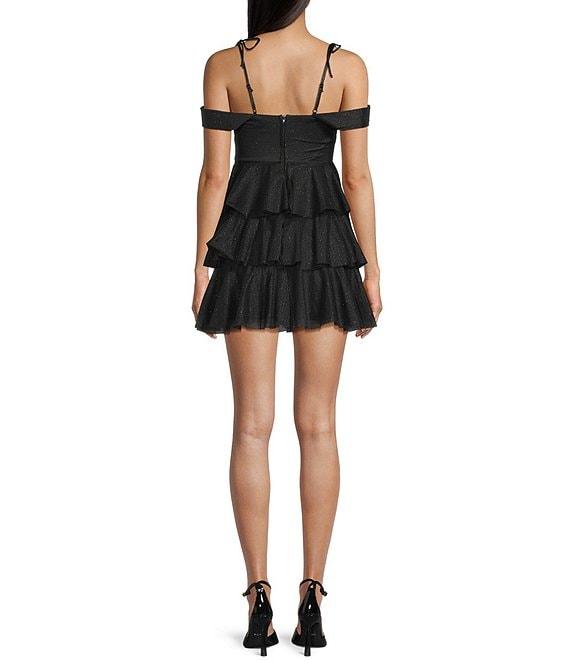 Honey and Rosie Sweetheart Off Shoulder Mesh Drape Ruffle Skirt Dress Product Image