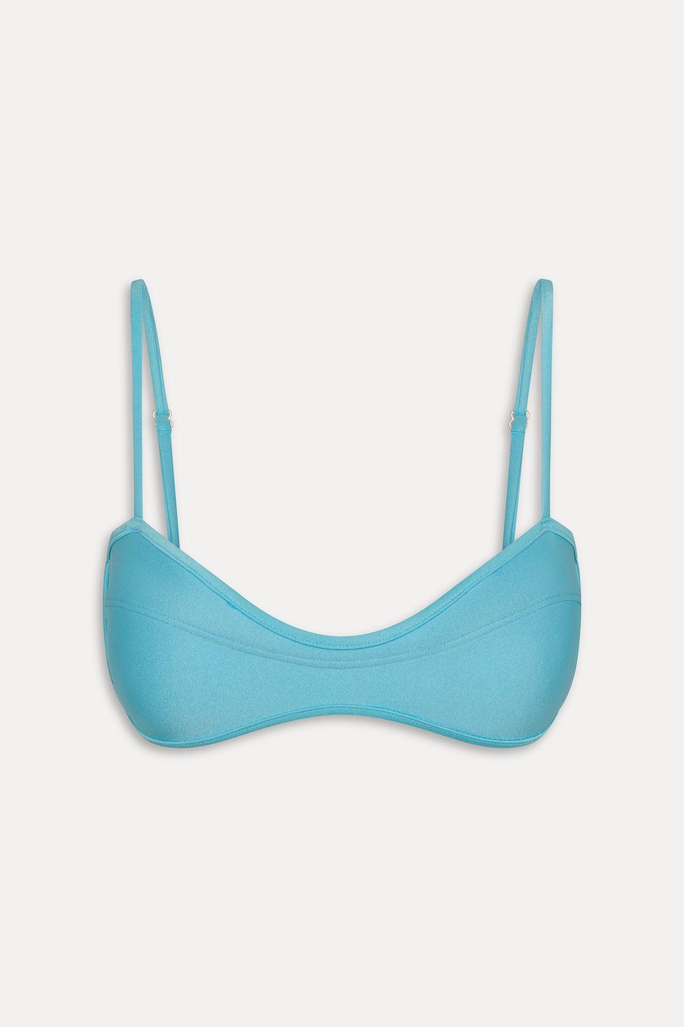 Lane Satin Bandeau Bikini Top - Cyan Shine Product Image