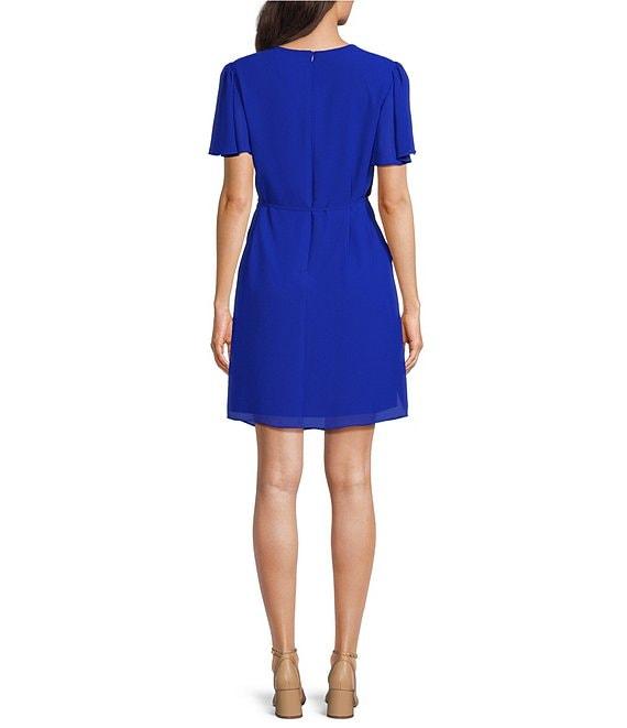 Jessica Howard Lace Yoke Crew Neck Short Sleeve Belted A-Line Dress Product Image