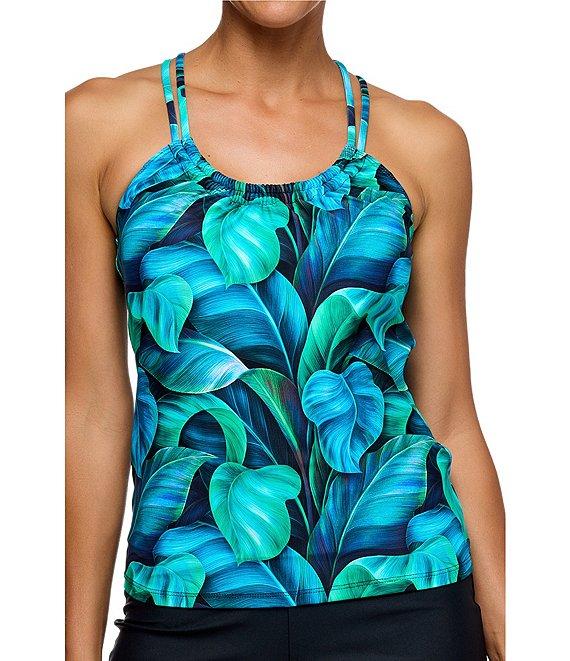 Athena Next by Athena Curacao Palm Leaf V-Neck Double Strap Cut-Out Tankini Swim Top Product Image