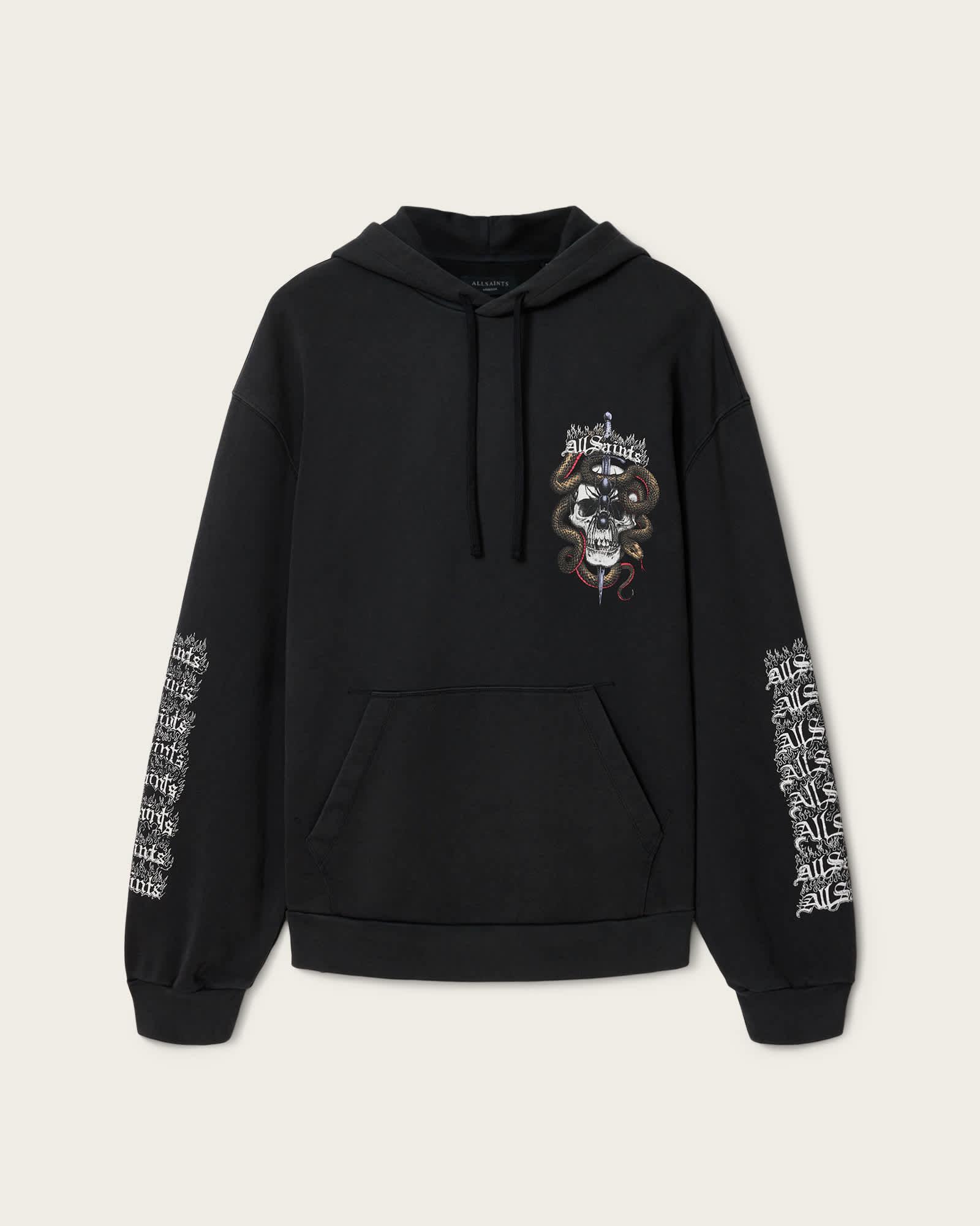 Araknid Long Sleeve Cotton Hoodie Washed Black | ALLSAINTS US Product Image
