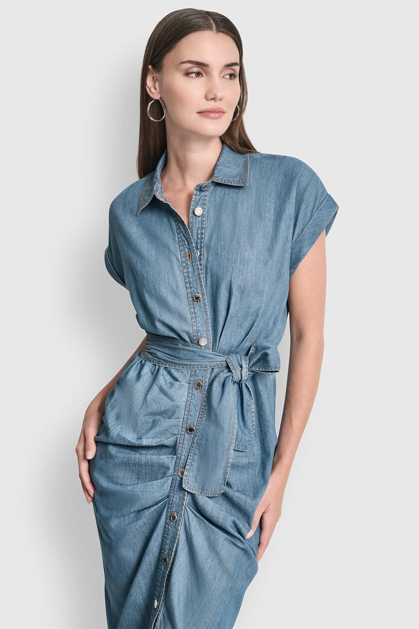 SHORT SLEEVE MIDI SHIRT DRESS Product Image