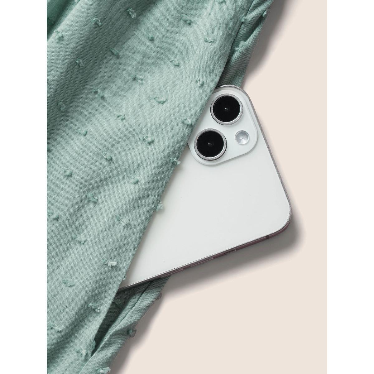 Plus Size Supersoft Essentials Solid Puff Sleeve Shirred Dress Turquoise Women Elegant Texture Square Neck Short sleeve Curvy BloomChic 12/L Product Image