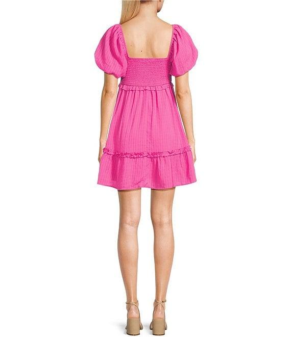 Allison & Kelly Smocked V-Neck Short Sleeve Babydoll Dress Product Image