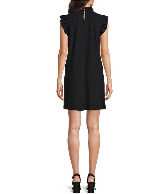 Jude Connally Shari Stretch Knit Ruffle Trim Mock Neck Cap Sleeve Shift Dress Product Image