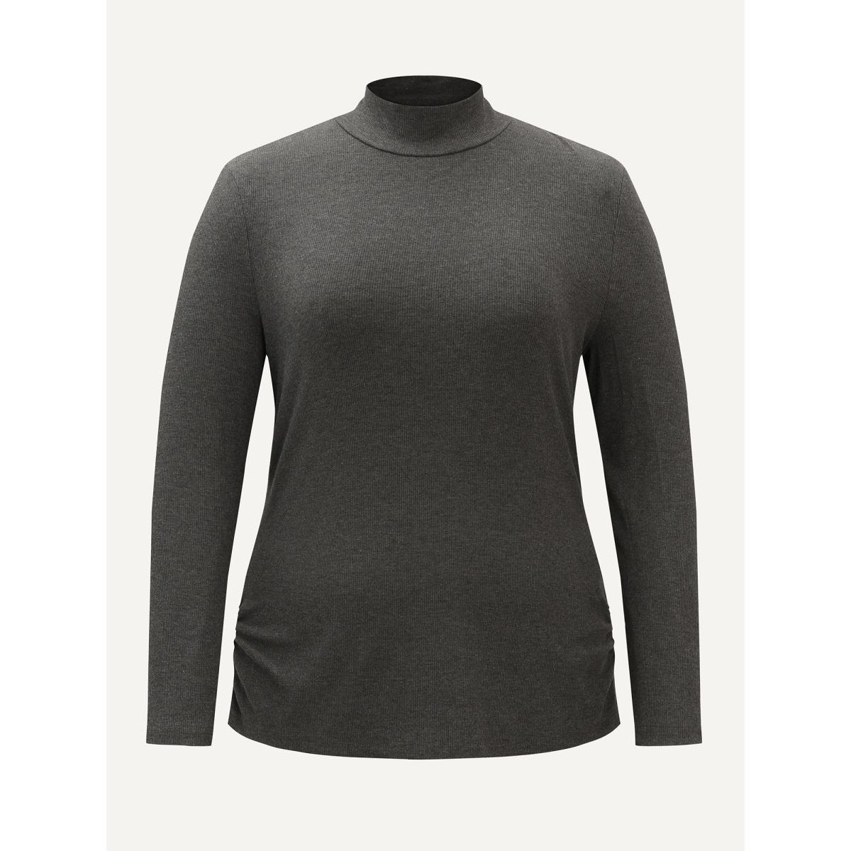 Plus Size Supersoft Turtleneck Ribbed T-Shirt DimGray Women Leisure Texture Turtleneck Bodycon Casual T-shirts BloomChic 12/L Product Image