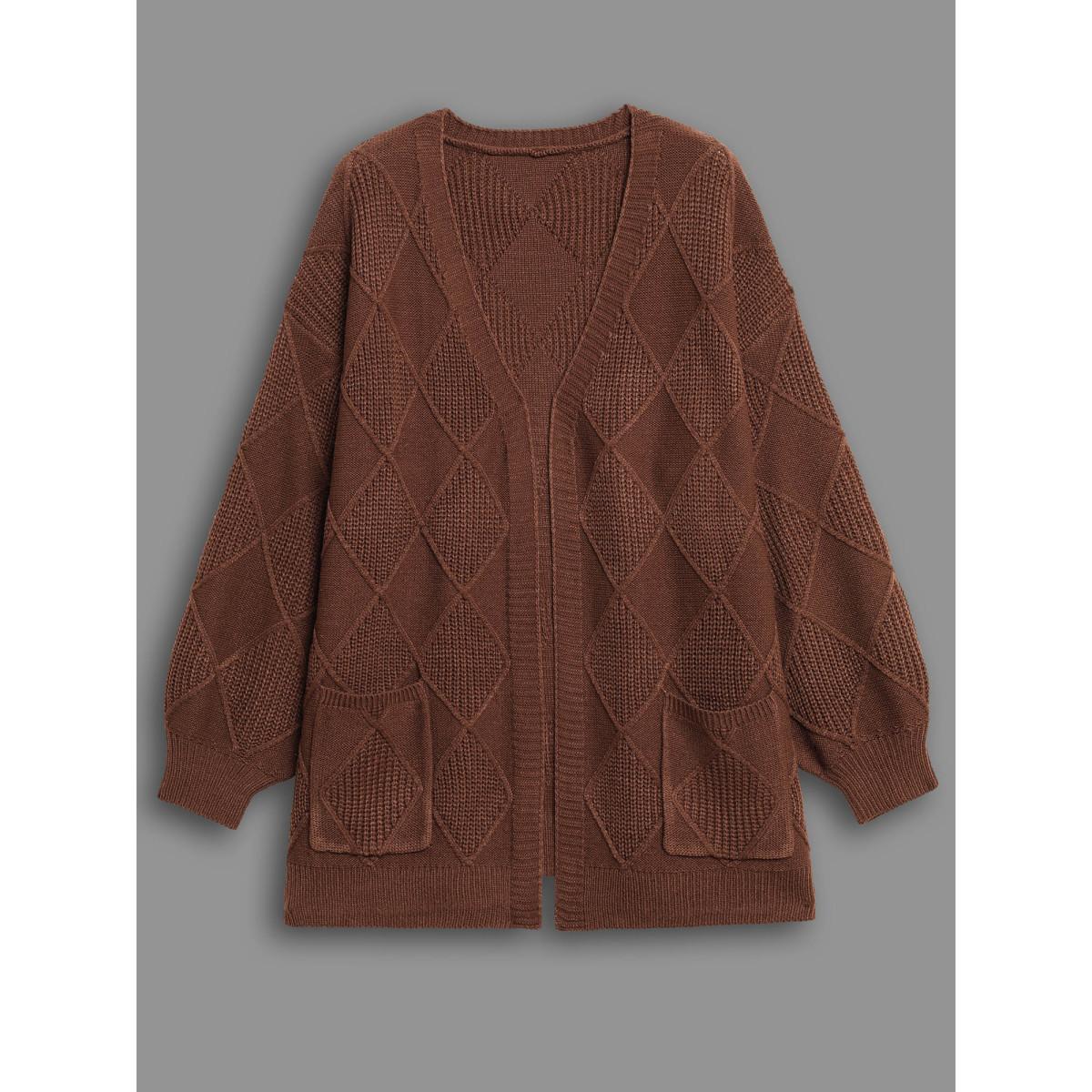 Plus Size Plain Textured Pocket Drop Shoulder Cardigan Browncoffeecolor Women Casual Loose Long Sleeve Everyday Cardigans BloomChic 14-16/1X Product Image