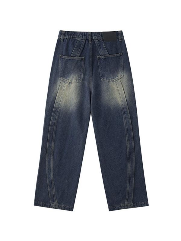 Men's Vintage Wash Splice Loose Jeans Product Image