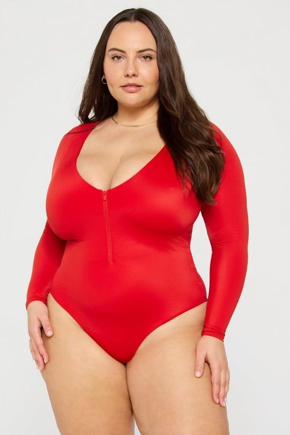 Zip-Front Long Sleeve One-Piece Swimsuit Product Image