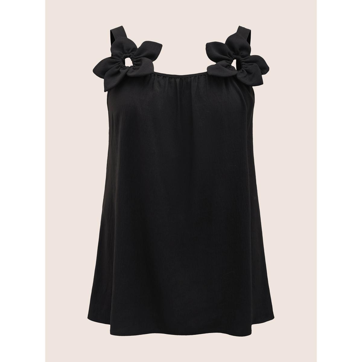 Plus Size Stereo Flower Design Cami Top Women Black Elegant Patchwork Square Neck Everyday Tank Tops Camis BloomChic 12/L Product Image