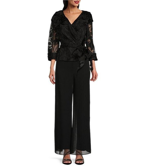 Alex Evenings 3/4 Sleeve Portrait Collar Tie Waist Floral Blouse Product Image