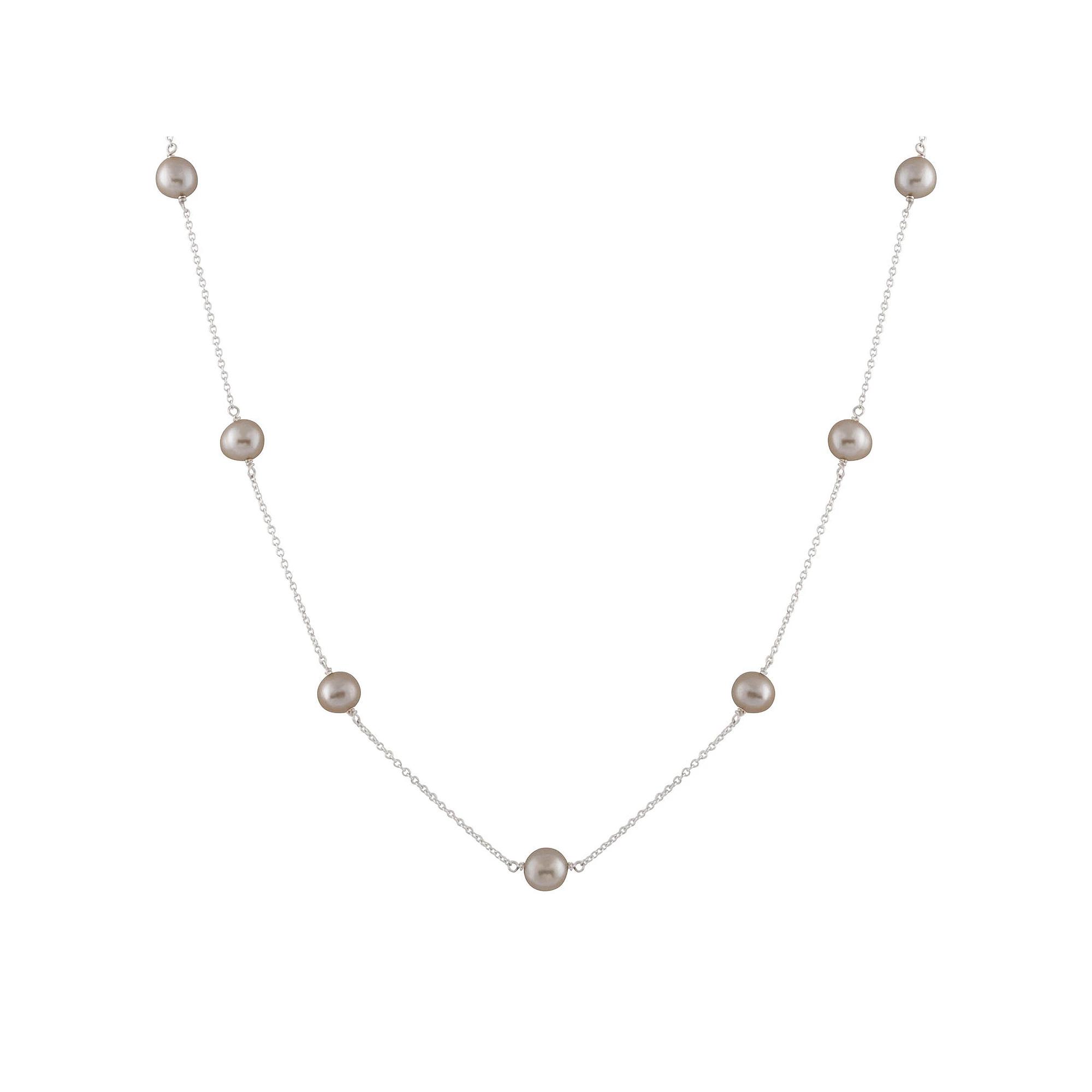 Sterling Silver Freshwater Cultured Pearl Station Necklace, Women's, Size: 18", Gray Product Image