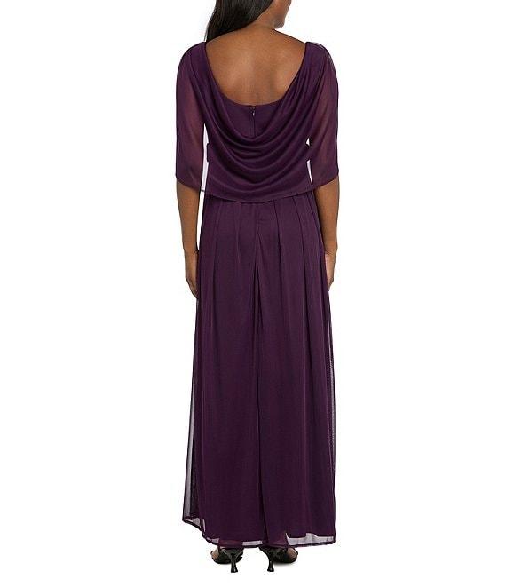 R & M Richards Matte Jersey Chiffon V-Neck Caplet Overlay Rhinestone Gown Product Image