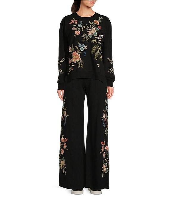 JOHNNY WAS Julianna Placement Floral Embroidered Knit Wide Leg Pants Product Image