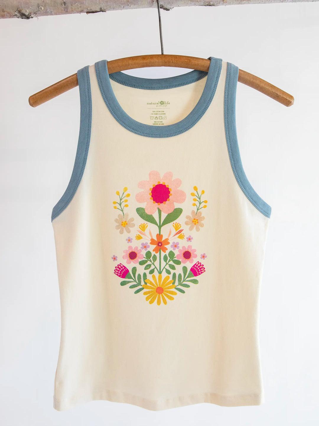 Ringer Tank Top - Ivory Folk Flower Product Image