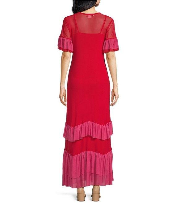 Never Fully Dressed Angelina Crew Neckline Short Sleeve Sheer Ruffle Tier Dress Product Image