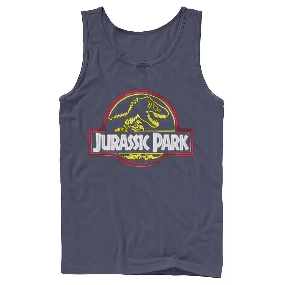 Men's Jurassic Park Neon Sign Fossil Logo Tank Top,  Product Image