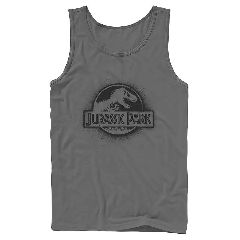 Men's Jurassic Park All White Spray Paint Stencil Movie Logo Tank Top,  Product Image