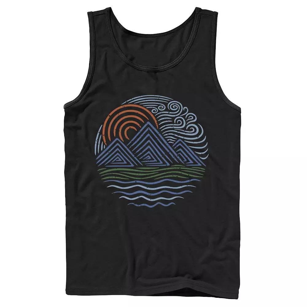 Men's Sunset And Mountain Waves Design Tank Top,  Product Image