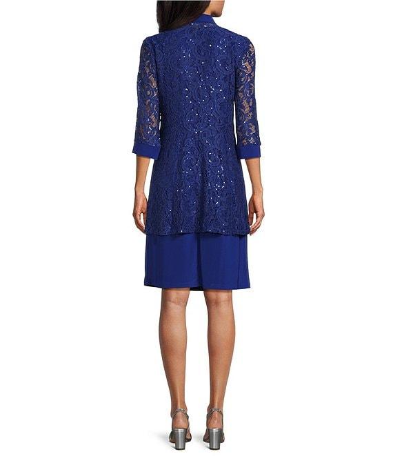 R & M Richards 3/4 Illusion Sleeve Scoop Neck 2-Piece Jacket Dress Product Image